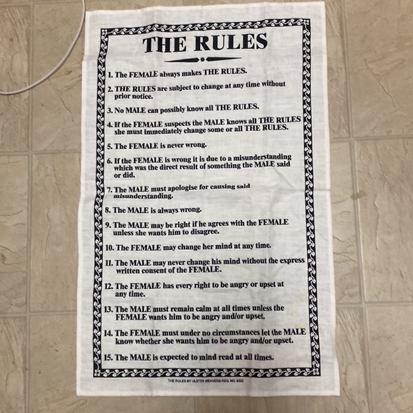 “The Woman Always makes the Rules.” Linen Tea Towel NWT Cream/Black - Picture 4 of 9